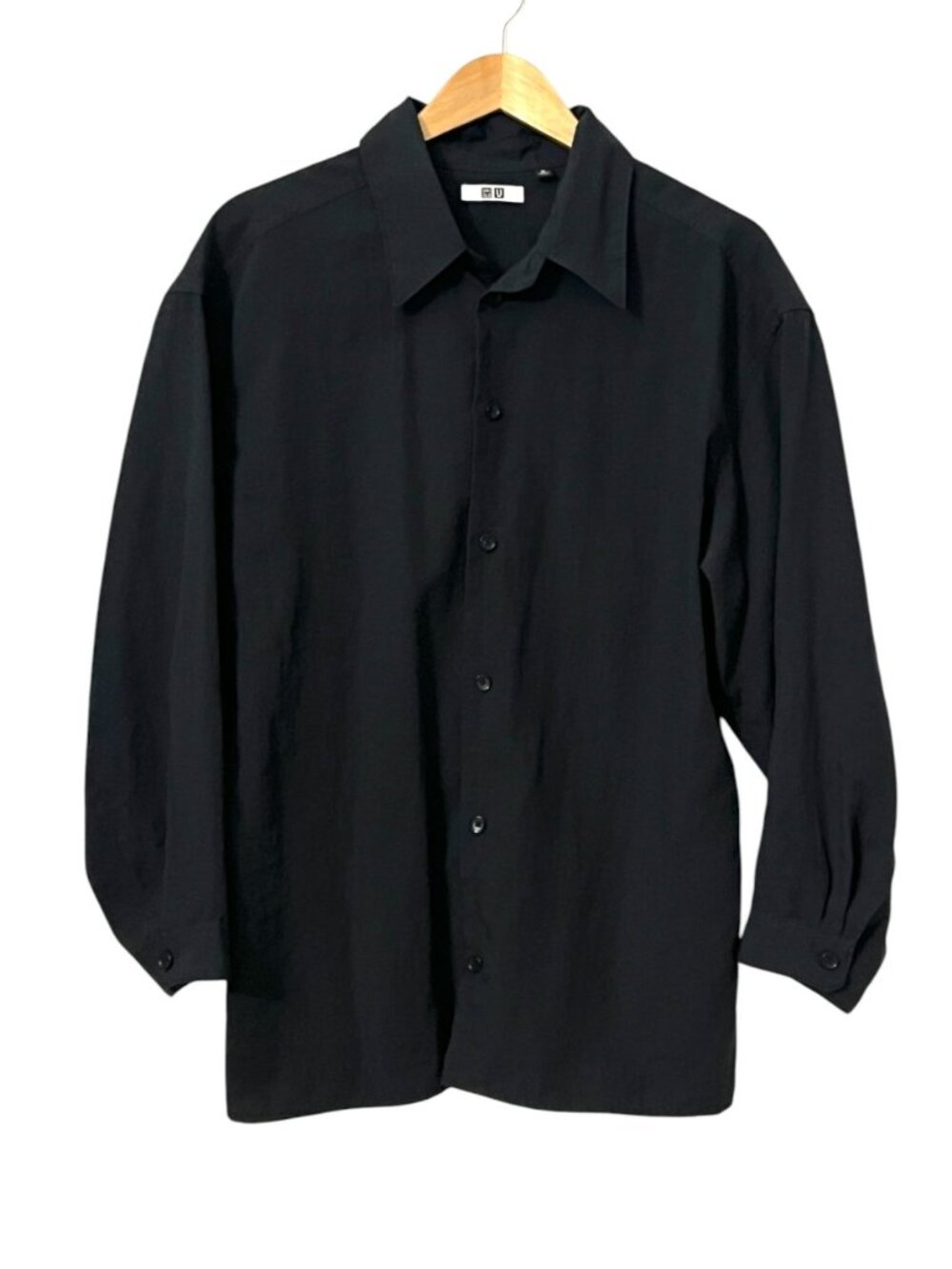 UNIQLO U Rayon Nylon Shirt Mens XL Black Oversized Boxy Minimalist